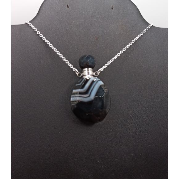 Banded Agate Bottle Necklace Sterling Silver Chain Screw Top Pendant NEW - Picture 2 of 4